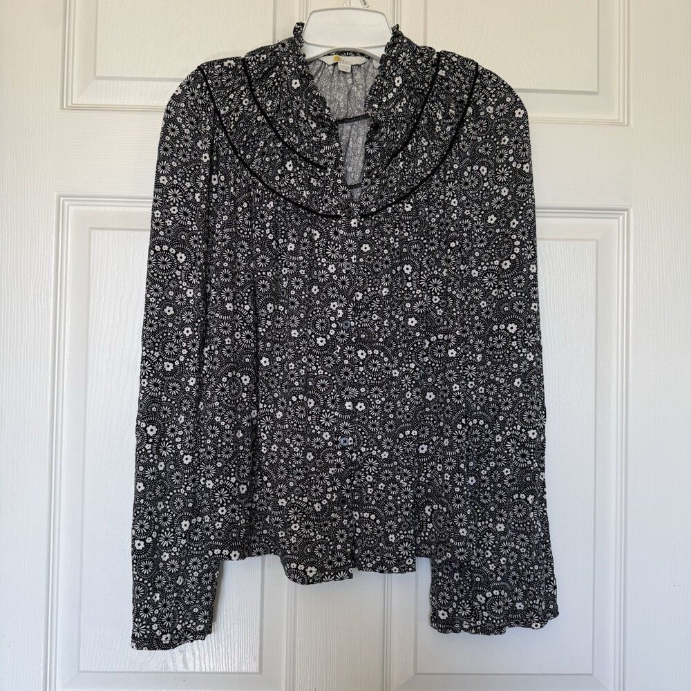 Boden Ruched Yoke Jersey Shirt Women's Black White US Size 8